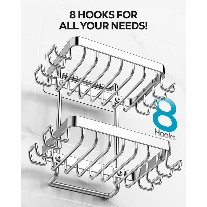 Підставка для мила Nieifi з двома ярусами та зливом, нержавіюча сталь, без свердління, для душової кабіни та ванної кімнати (срібляста)