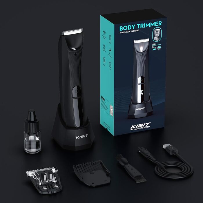 Електричний чоловічий тілобривець Kibiy з LED-підсвічуванням та дисплеєм, IPX7 водонепроникний, з двома лезами