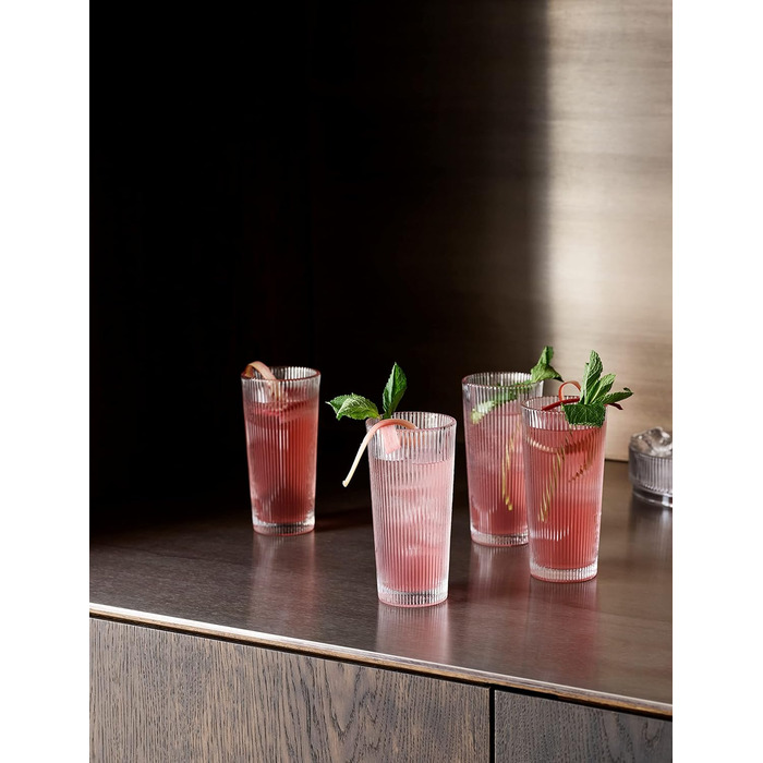 Stelton Pilastro Longdrink Glasses - Ribbed Water Glasses Set - Dishwasher Safe, Stackable, for Hot & Cold Drinks - 300ml - Set of 4