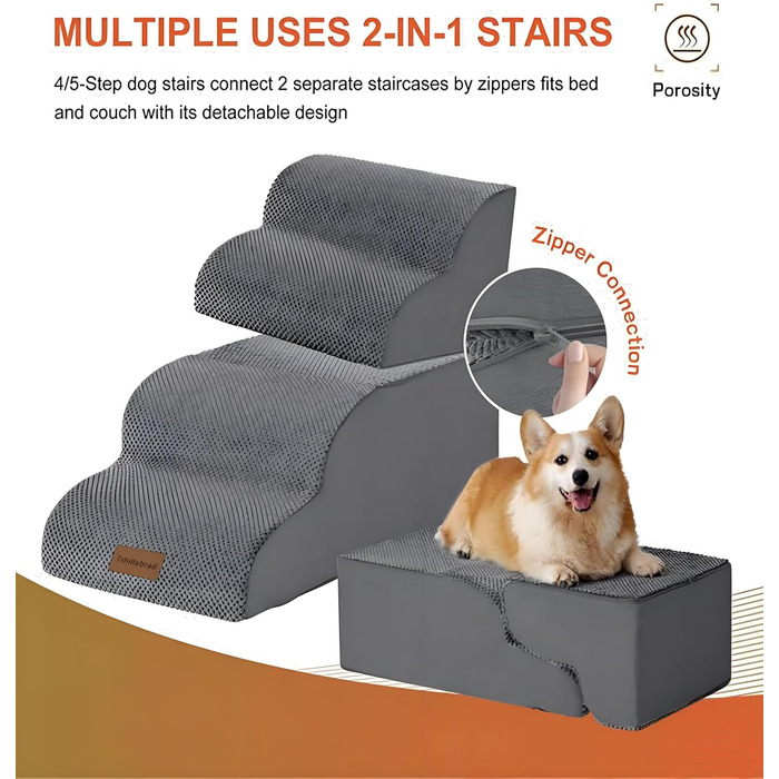 Trhillsbrad Breiter Hundetreppe 5 Stufen für Kleine Hunde, Hochdichtem Schaumstoff Haustiertreppe, Waschbarem Bezug und Rutschfestem Boden (Faltbar Hundetreppe 5 Stufen) - Trhillsbrad Wide Dog Stairs, 5 Steps for Small Dogs, High-Density Foam Pet Stairs, Washable Cover and Non-Slip Bottom (Foldable Dog Stairs, 5 Steps)