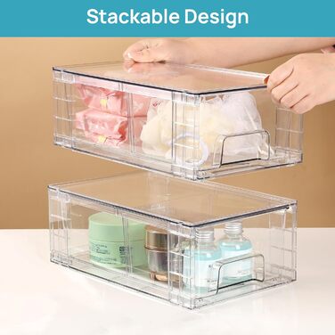 Vtopmart 4-Piece Stackable Storage Drawers, Clear Acrylic Drawer Organizers with Handles, Storage Organizer for Refrigerator, Bathroom, Closet, Pantry