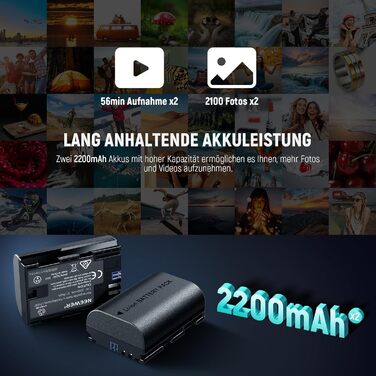 NEEWER Запасний акумулятор LP-E6NH та зарядний пристрій USB, комплект 3 шт. 2250mAh, сумісний з Canon EOS R7, R5, R6, R6 II, R, 5DIV, 6DII, 7DII, 80D, 90D