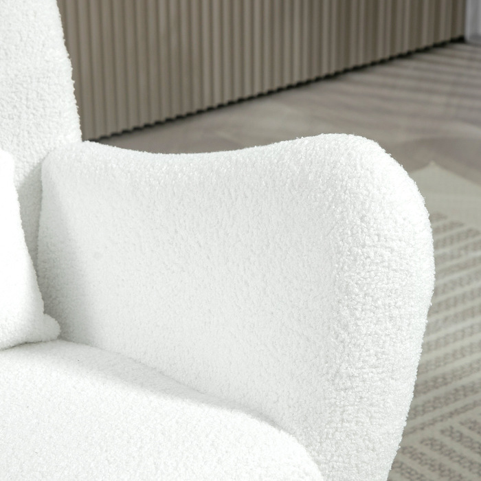HOMCOM Rocking Chair, Rocking Armchair with Teddy Fabric Look, Armrests, Still Chair with Wooden Runners, Lumbar Pillow, Recliner with Side Pocket for Living Room, Bedroom, White | Aosom
