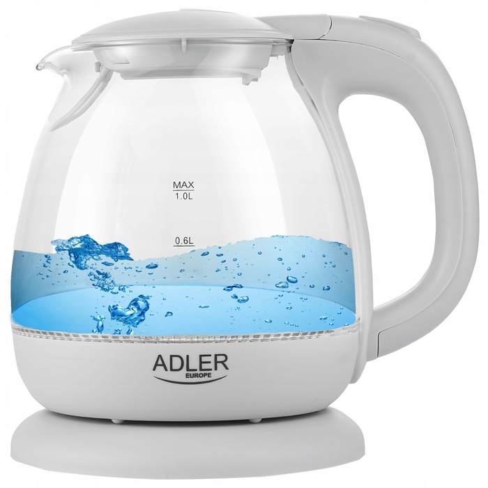 Скляний електрочайник Adler AD 1283, 1 л, сірий, з LED-підсвіткою