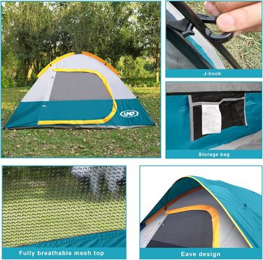 Намет кемпінговий 3-місний UNP Campingzelt водонепроникний, вітрозахисний, з тентом від дощу, легкий у встановленні, блакитний