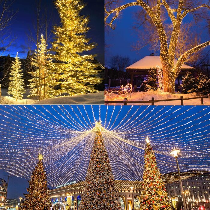 Гірлянда святкова для дому та саду, 10м, 100 LED, тепле біле світло, з таймером, вологостійка, 8 режимів, для прикраси ялинки, саду, дому