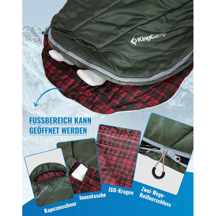 KingCamp XXL 3-Season Sleeping Bag - Oversized Adult Sleeping Bag for Camping, Backpacking, Hiking, and Travel - Lightweight Indoor/Outdoor (#Classic Olive)