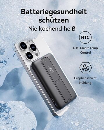 Power Bank INIU 5500mAh 20W з USB-C (вхід/вихід), магнітний акумулятор з підставкою для iPhone 16/15/14/13/12 Pro Max Mini, чорний