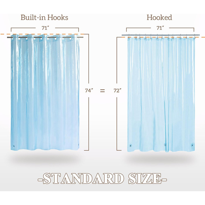 Шторка для душу Barossa Design з EVA, без петель, 180x188 см, блакитна, з магнітами