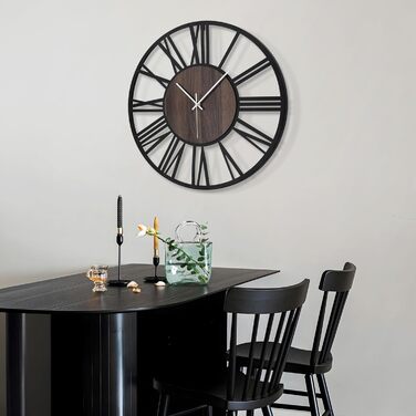 HAITANG Round Wall Clock, Black, 34 cm, for Living Room, Decoration, Vintage Style, Roman Numerals, Silent, Non-Ticking, Wall Clocks for Home, Garden, Office, Cafe Decoration (50 cm, Black)