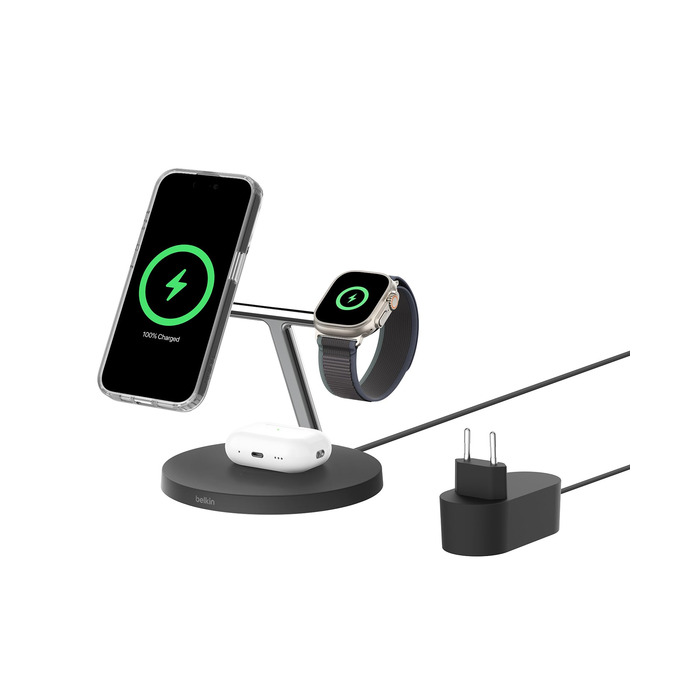 Belkin MagSafe 3-в-1 Бездротова Зарядка 15W для iPhone, Apple Watch та AirPods (Чорний)