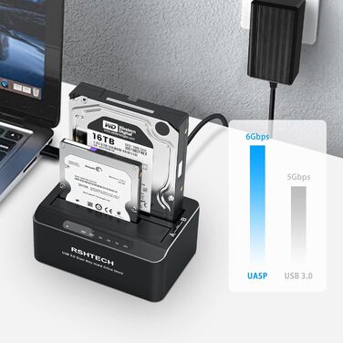 Док-станція для жорстких дисків RSHTECH з двома відсіками, USB 3.0, алюміній, підтримка 2.5/3.5