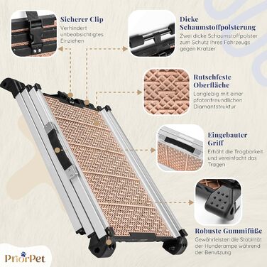 Рампа для собак у машину, складна, телескопічна, до 90 кг, для SUV та легкових автомобілів, з неслизьким покриттям, з кліпсою, з відбиваючими смугами