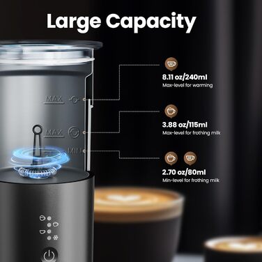 Електричний піноутворювач для молока Morpilot 4-в-1, 240 мл, 400 Вт, з нержавіючої сталі з антипригарним покриттям, для лате макіато та капучино