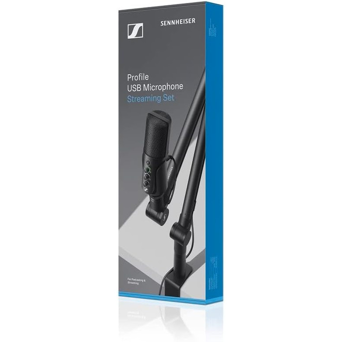 Мікрофон Sennheiser Profile USB з конденсаторною капсулою | Підтримка Plug & Play, ідеальний для подкастів та стрімінгу | Комплектація: настільний штатив та кабель USB-C 1.2м | Чорний (700065)
