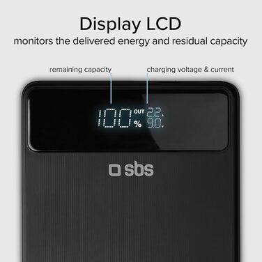 PowerBank SBS 20000 mAh 100W з LCD-дисплеєм: заряд для ноутбука, телефону, планшета, MacBook, iPad