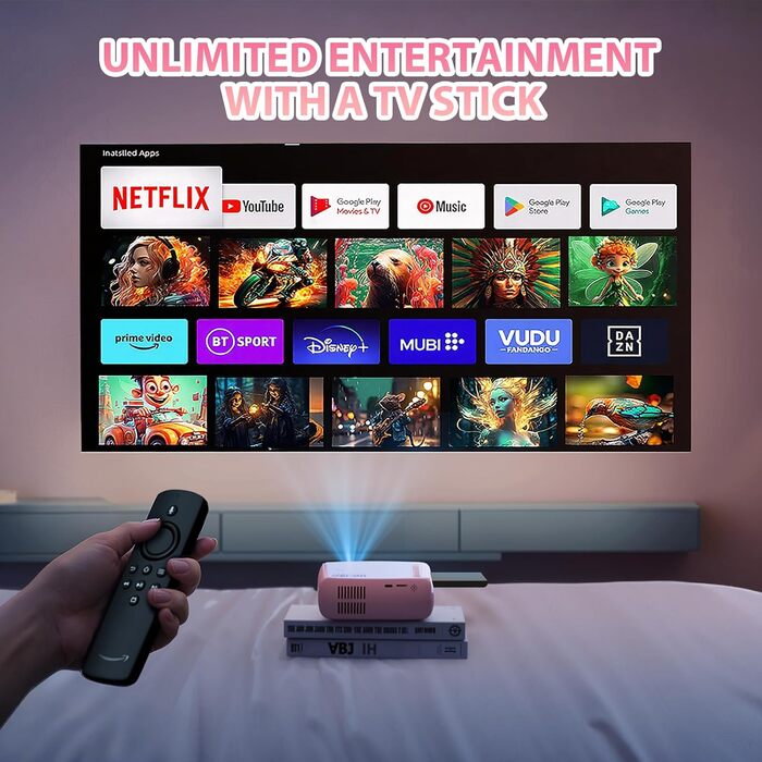 Портативний проєктор KSBABY Outdoor LED, міні проєктор для перегляду фільмів на вулиці, сумісний з HDMI, USB, ноутбуком, TV Stick, iOS та Android. Рожевий.