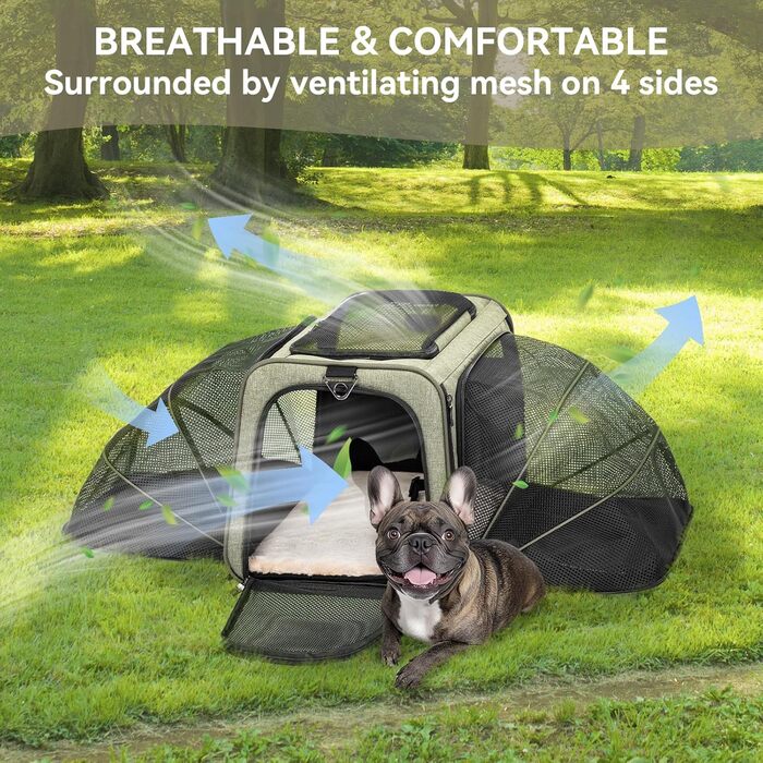 Транспортна сумка для котів та собак Petsfit, розширювана переноска з плечовим ременем, сумка-переноска для собак та котів, авіапереноска, оксфордська тканина, S/Зелений/Двосторонній Зелений L/Двосторонній