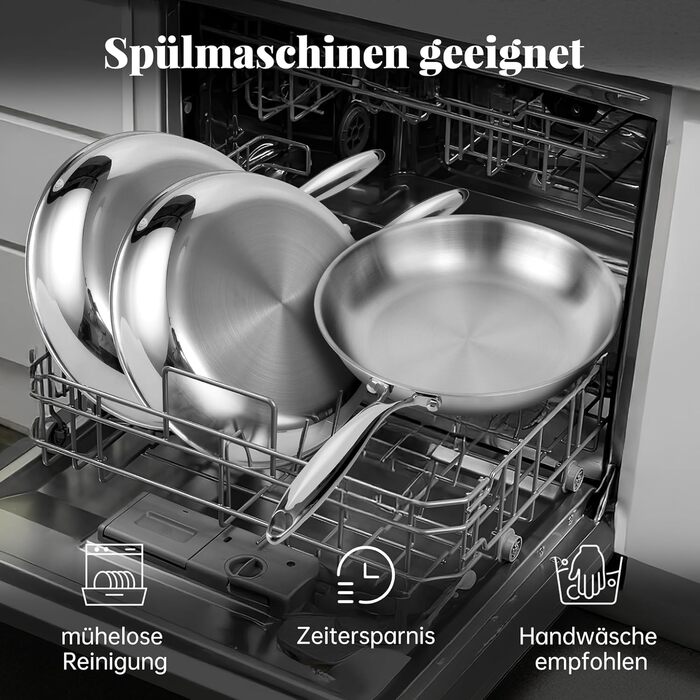 Сковорода Deedro 28 см, індукційна, нержавіюча сталь, без покриття, для всіх типів плит, знімний ручка, можна використовувати в духовці та мити в посудомийній машині