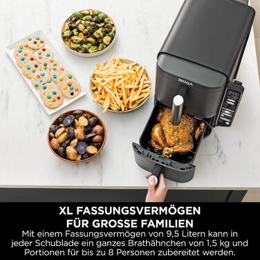 Фритюрниця повітряна Ninja Double Stack XL 9.5L з цифровим термометром, сіра SL451EU