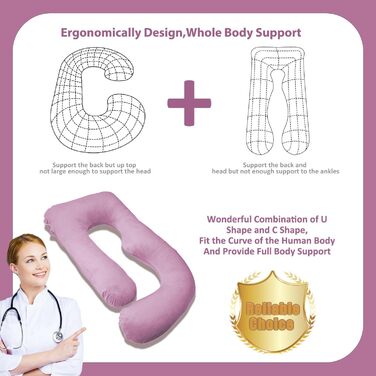 Подушка для вагітних Chilling Home J-подібної форми, подушка для тих, хто спить на боці, подушка для годування, велика подушка для підтримки, подушка для жінок та тих, хто спить на боці (рожевий, сірий)