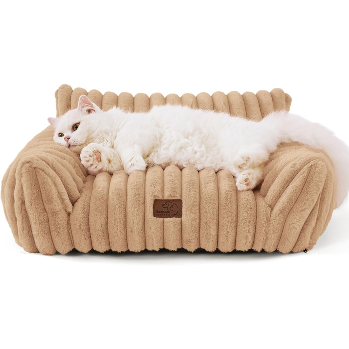 Ортопедичне ліжко для котів BEDSURE великого розміру 61x46x25 см - зручне диван-ліжко для собак та котів, м'яке, з антиковзким покриттям, Kamel