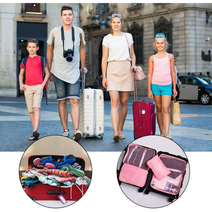 Органайзер для валізи OSDUE, набір 6 шт., Packing Cubes, водонепроникні сумки для одягу, туристичний органайзер для валізи (Рожевий)