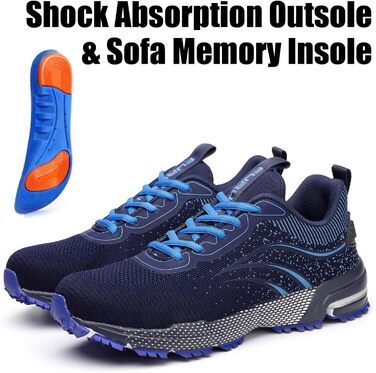 Чоловічі та жіночі робочі черевики Furuian з металевим носком. Легкі, спортивні, дихаючі, захисні черевики-кросівки (37 EU, блакитні)