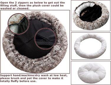 Крісло-гніздо для собак XXXL, кругле, знімний, пральний чохол, анти-тривожне, штучне хутро, м'яке, зручне, пухнасте ліжко для домашніх тварин (115 см, коричневе)