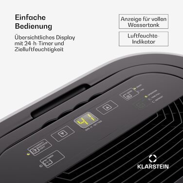 Klarstein AeroDry Smart 12l: Електричний осушувач повітря з WiFi, LED дисплеєм та фільтром вугілля (12л/день, 18м²)