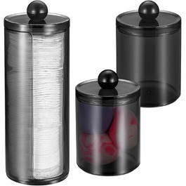 Організатор для косметики Gomoeny: 3 тримачі для ватних паличок, чорні аптекарські склянки для ванної кімнати, для ватних паличок, круглі ватні диски, вати, спонжів для макіяжу, пінцетів (B)