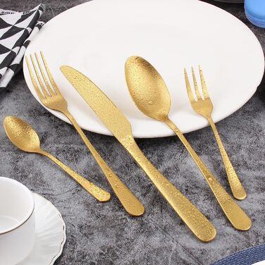 Cutlery Set for 6 People, 30-Piece Golden Titanium Gold Cutlery Set including Knife, Fork, Spoon, Stainless Steel Golden Cutlery Set, Dishwasher Safe (Matte Gold)