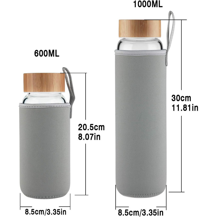 Glass Drinking Bottle 1L Glass Water Bottle with Bamboo Lid 1 Liter (1000ml) (Tree 1liter)