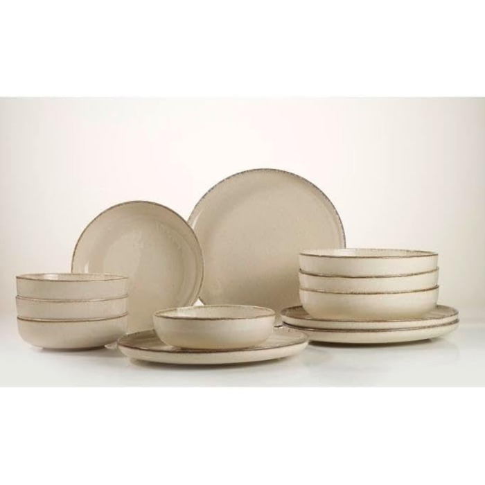 Сервіз Kutahya Porselen на 12 частин для 4 осіб: сучасний порцеляновий посуд кольору кориці. Включає: тарілки, супові тарілки та миски. Можна мити в посудомийній машині. Елегантний дизайн для щоденного використання та гостей.