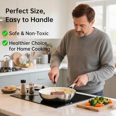 Набір антипригарних сковорідок Tjean з керамічним покриттям (без PTFE, PFOA, PFAS) з нержавіючою ручкою, підходить для індукційних, газових, електричних плит та духовки до 280°C (кремово-білий, 20+24+28 см)