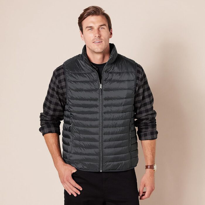 Чоловіча розпакувальна жилетка Amazon Essentials, легка, водостійка, чорна, компактна