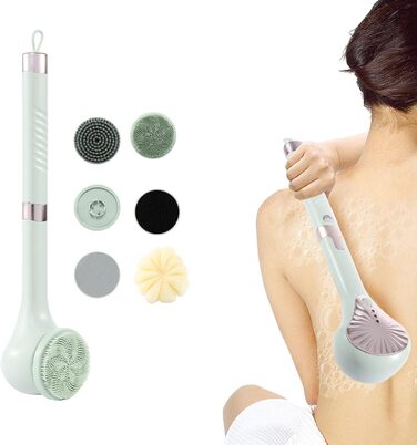 Електрична дюшева щітка для спини Eincremehilfe 6 в 1 з USB-зарядкою та 6 насадками для глибокого очищення та пілінгу