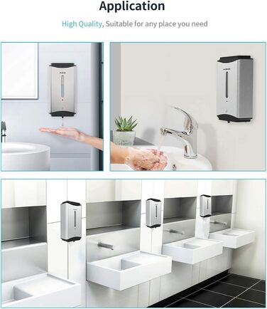 AIKE Automatic Stainless Steel Soap Dispenser, 1100ml - Commercial Wall Mount Soap Dispenser with Window, AK1206 Brushed Stainless Steel