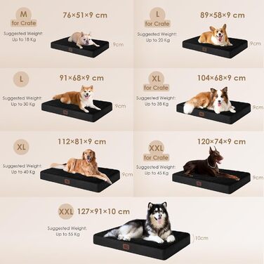 Ортопедичне ліжко для собак середніх порід EHEYCIGA 89x58x9 см, м'яке, миється, для переноски, чорне