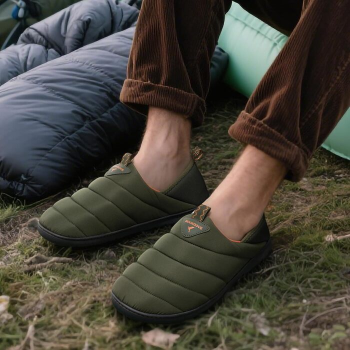 Чоловічі домашні капці-лофери RockDove Pufflite двоколірні, стібані, з підошвою для дому та вулиці, колір мисливський зелений, розмір 43 EU
