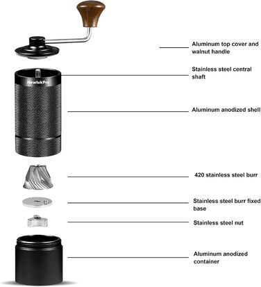 NewlukPro M6 Coffee Grinder Manual, Capacity 25g, Hand Coffee Grinder with Sharp Hexagonal Burr, Portable Manual Coffee Bean Grinder for Pour Over and Espresso
