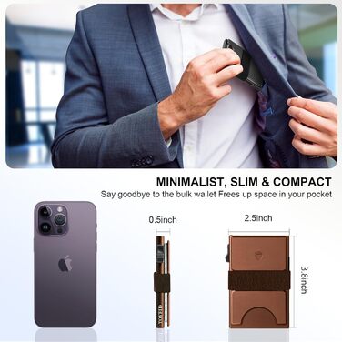 Чоловічий гаманець TOYFID з відділом для AirTag, 12 слотів для карток, відділенням для грошей, RFID захистом, коричневий, алюміній