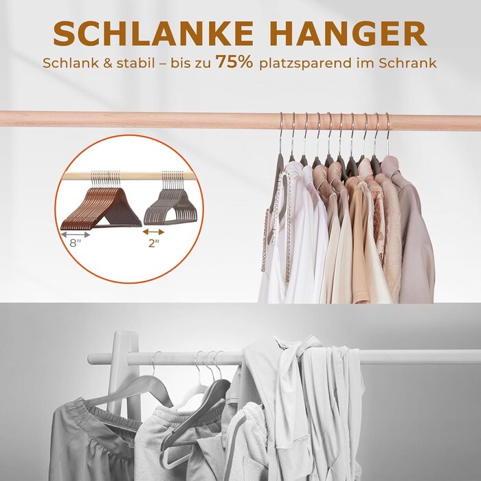 Набір вешалок для одягу HOUSE DAY, 30 шт., велюрові, преміум-якість, обертаються на 360°, сірі