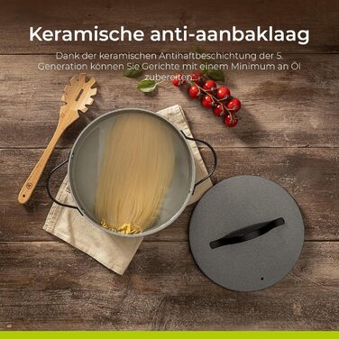 Каструля Be Living Essential з кришкою, 24 см, керамічне покриття Antihaft, 4 літри, сіра