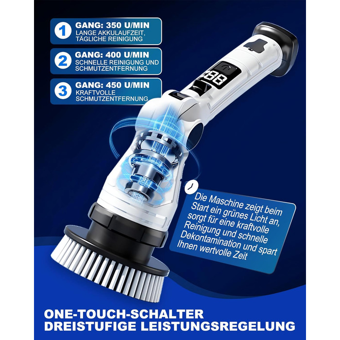 Електрична щітка для прибирання щілин, універсальна для ванної, кухні та авто. 8 насадок, регульована ручка, 3 швидкості. Набір з відром та шваброю