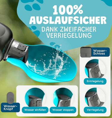 Набір з 2 шт. туристичних собак-пляшок 800 мл з щіткою для зубів | Пляшка для собак преміум-якість, 800 мл, не протікає | Турецька якість
