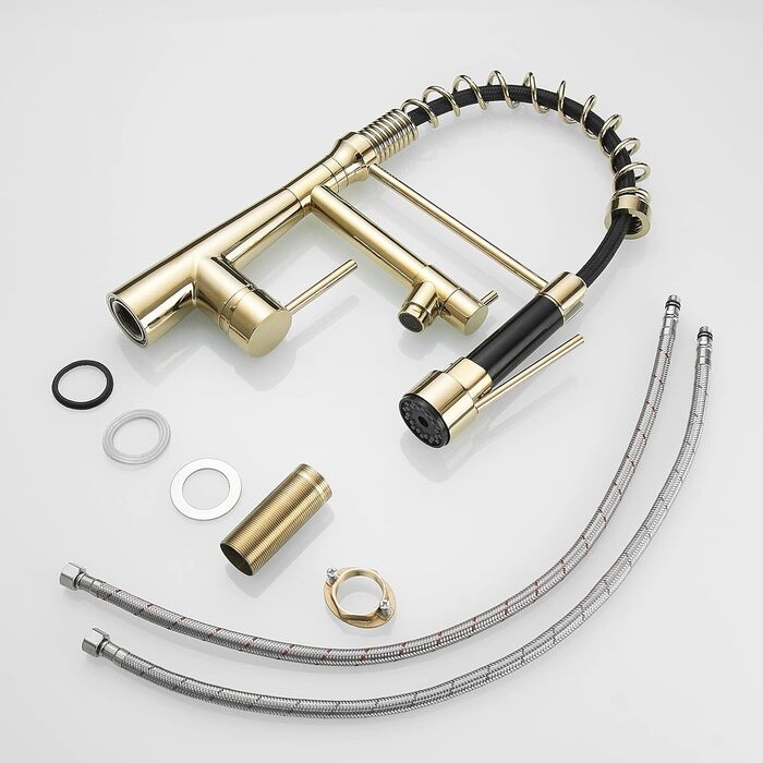 Змішувач кухонний LED з висувною насадкою, 360° поворот, 2 виходи, хром, для кухні, високий тиск, з підсвіткою, преміум-якість