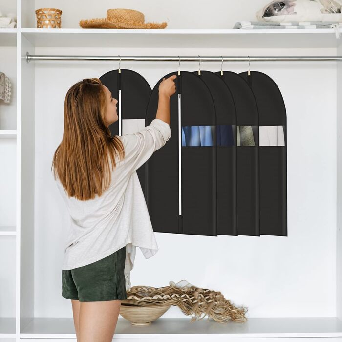 Чохли для одягу 5 шт. 60x140 см, дихаючий матеріал, з блискавкою, для костюмів, пальто, сорочок