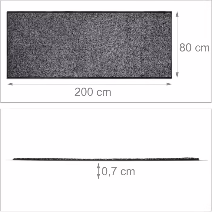 Relaxdays Entry Mat Grey, Indoor Doormat, Large Dirt Trapping Mat, Thin Entrance Mat, Doormat 80x200 cm, Black and Grey