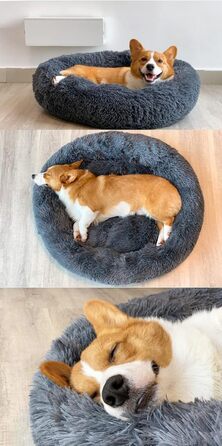 М'яке кругле ліжко для котів та собак. Ліжко-подушка для домашніх тварин, 70см/60см, білий/сірий колір